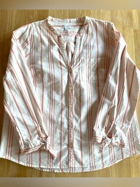 J. Crew Cream and Coral Striped Button-Up Shirt
